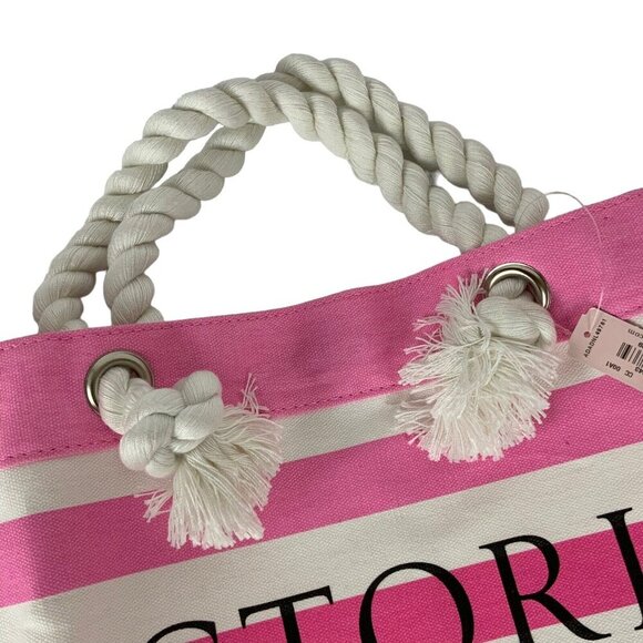 Victorias Secret Pink & White Striped Canvas Tote Bag - Picture 3 of 7